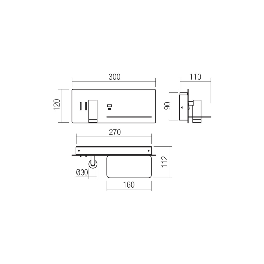 Redo 01-3316 - LED Nástenné bodové svietidlo BROOK LED/8W/230V + LED/3W USB CRI 90 čierna pravá