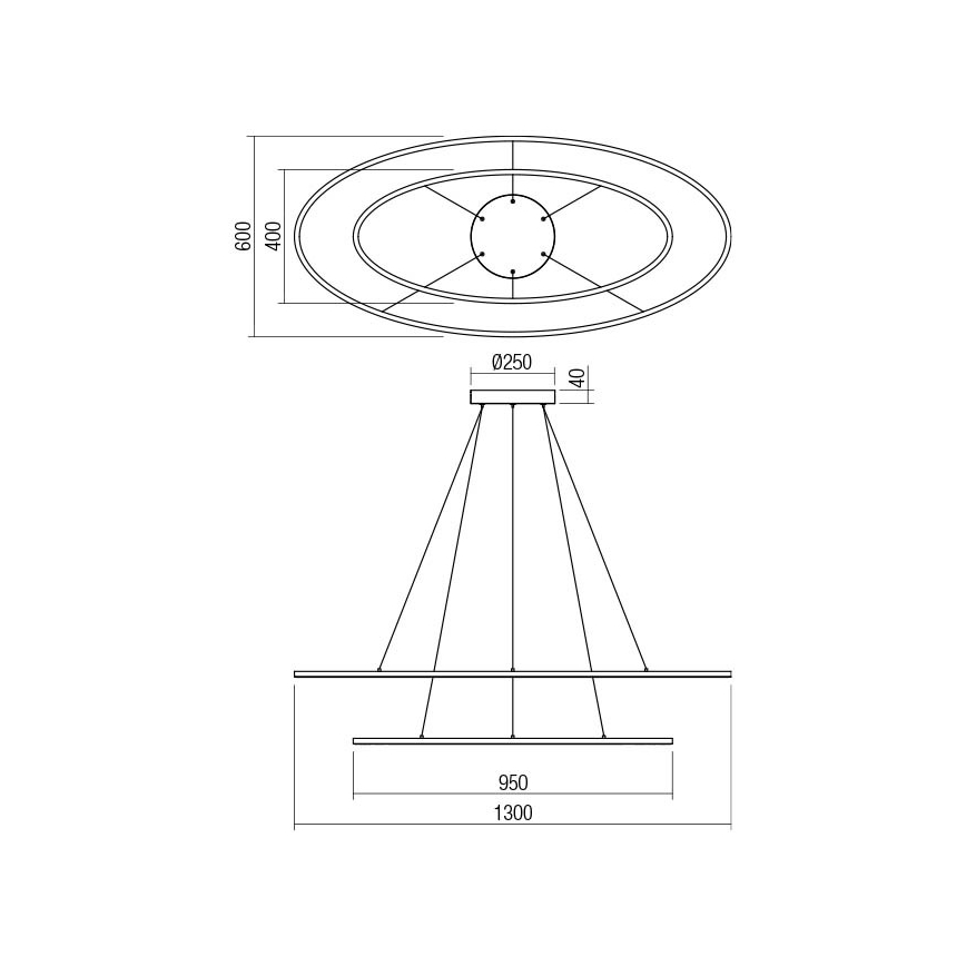Redo 01-3343 - LED Stmievateľný luster na lane LEO LED/115W/230V 3000/4000K CRI 90 60x130 cm čierna