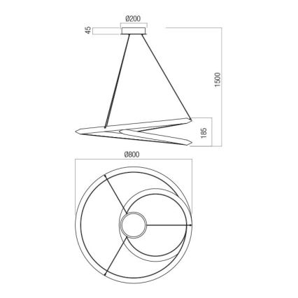 Redo 01-3378 - stmievateľný LED luster na lanku STORM LED/60W/230V 3000/4000/6000K CRI 90 priemer 80 cm čierna