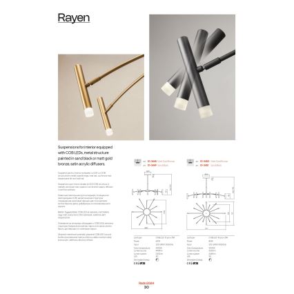 Redo 01-3448 - LED stmievateľný luster na tyči RAYEN LED/60W/230V CRI 90 zlatý