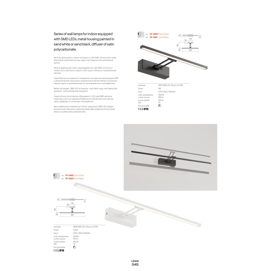Redo 01-3460 - LED Obrazové svietidlo LINEAR LED/8W/230V 35 cm CRI 92 biela