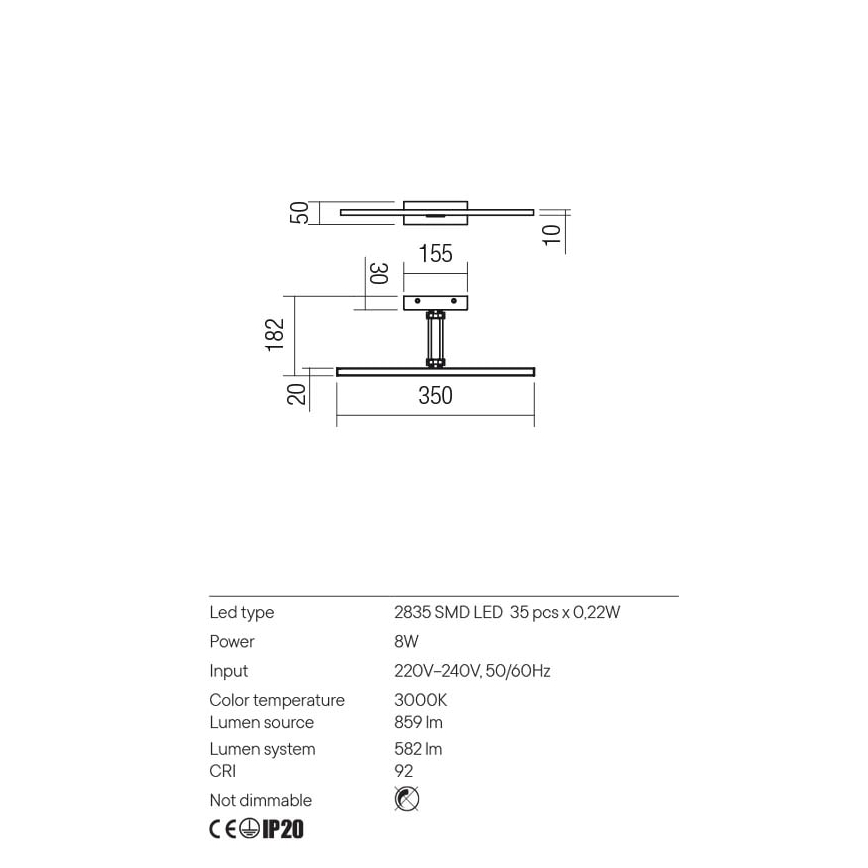 Redo 01-3460 - LED Obrazové svietidlo LINEAR LED/8W/230V 35 cm CRI 92 biela