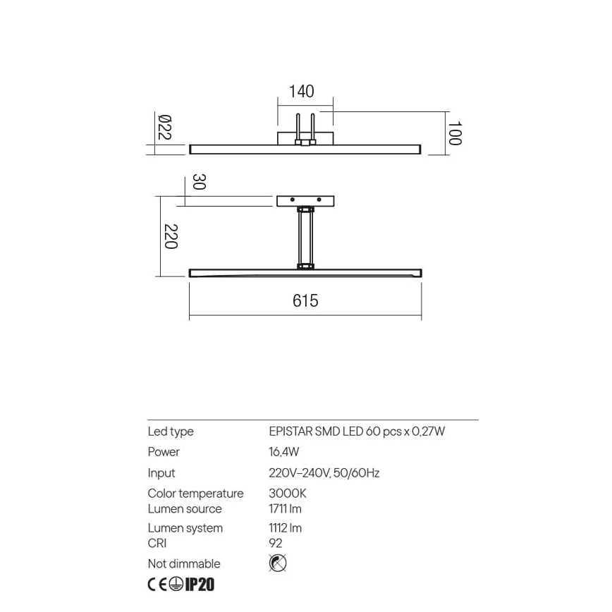 Redo 01-3473 - LED Obrazové svietidlo IKON LED/16,4W/230V 61,5 cm CRI 92 mosadz