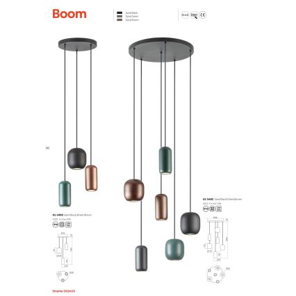 Redo 01-3480 - Luster na lanku BOOM 3xGU10/10W/230V pr. 33 cm čierna/zelená/hnedá