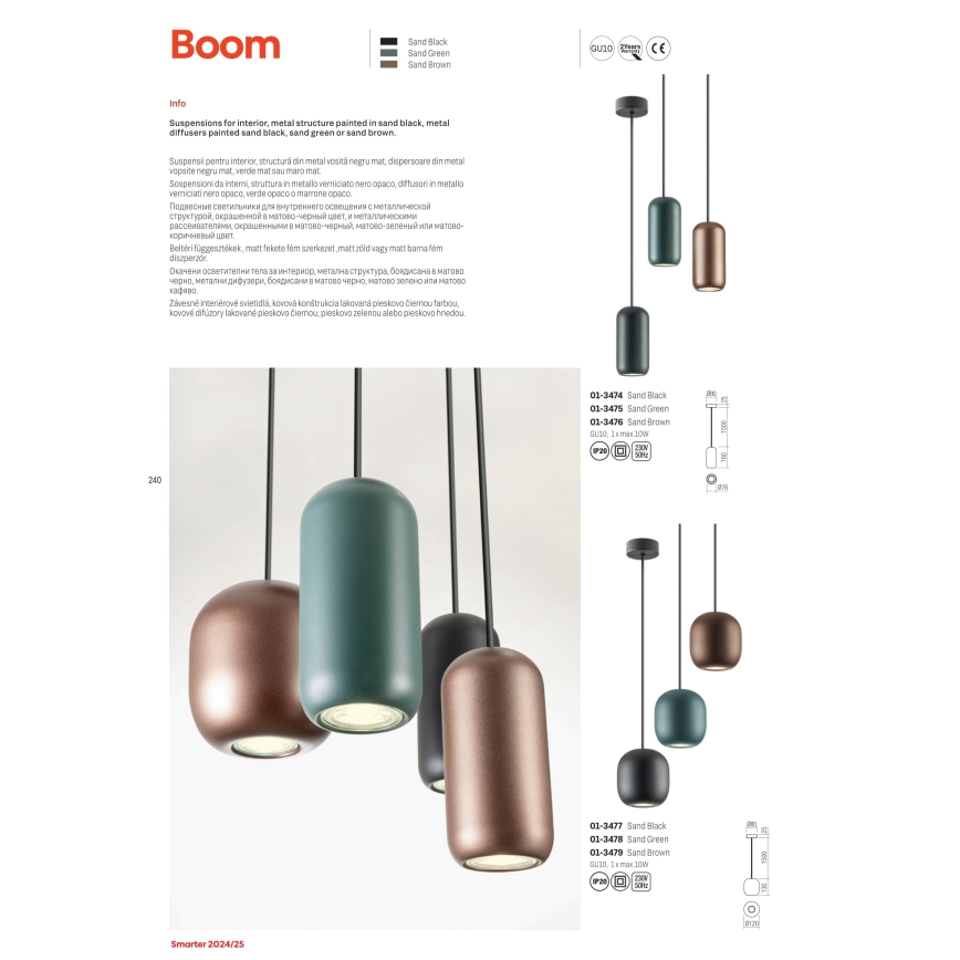 Redo 01-3482 - Luster na lanku BOOM 6xGU10/10W/230V pr. 48 cm čierna/zelená/hnedá