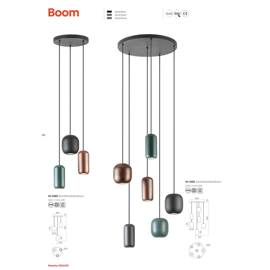 Redo 01-3482 - Luster na lanku BOOM 6xGU10/10W/230V pr. 48 cm čierna/zelená/hnedá
