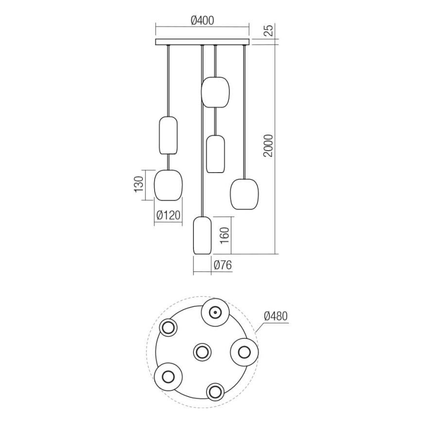 Redo 01-3482 - Luster na lanku BOOM 6xGU10/10W/230V pr. 48 cm čierna/zelená/hnedá