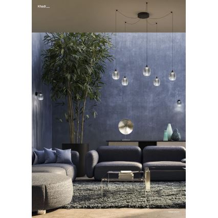 Redo 01-3487 - LED stmievateľný luster na lanku KHADI 5xLED/5,2W/230V CRI 90 pavúk čierna/dymová