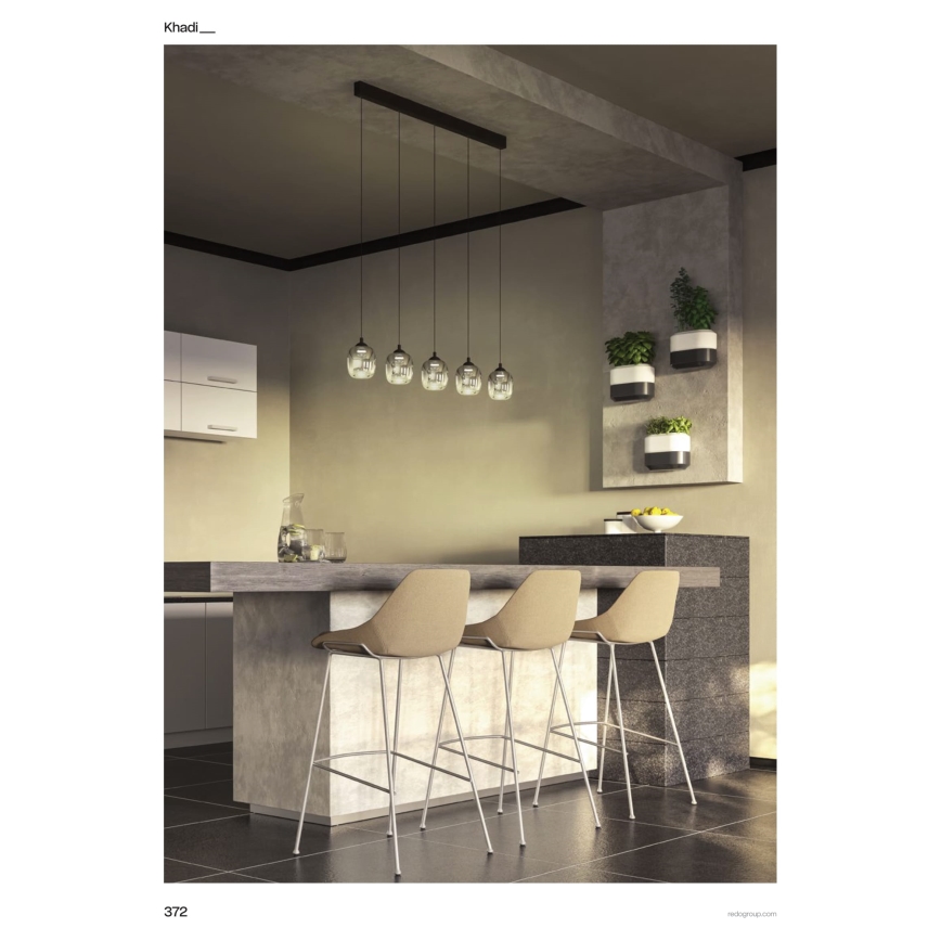 Redo 01-3490 - LED Stmievateľný luster na lanku KHADI 5xLED/5,2W/230V CRI 90 čierna/dymová