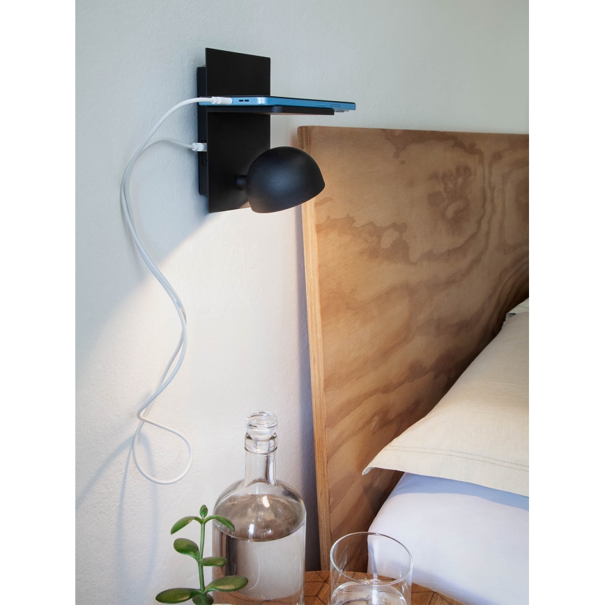 Redo 01-3491 - LED Nástenné bodové svietidlo SEIBI LED/7W/230V USB CRI 90 čierna