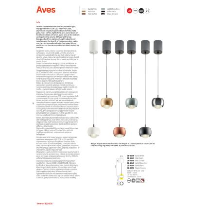 Redo 01-3551 - LED Luster na lanku AVES LED/12W/230V pr. 9,6 cm CRI 90 antracit