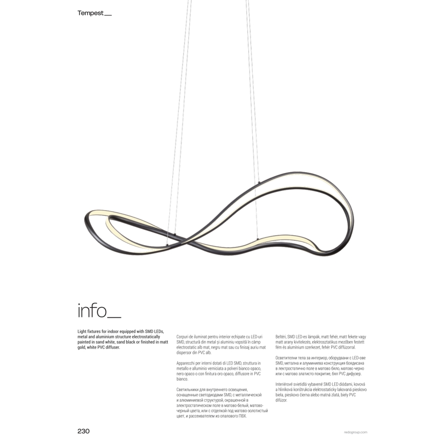 Redo 01-3599 - LED stmievateľný luster na lanku TEMPEST LED/58W/230V čierna