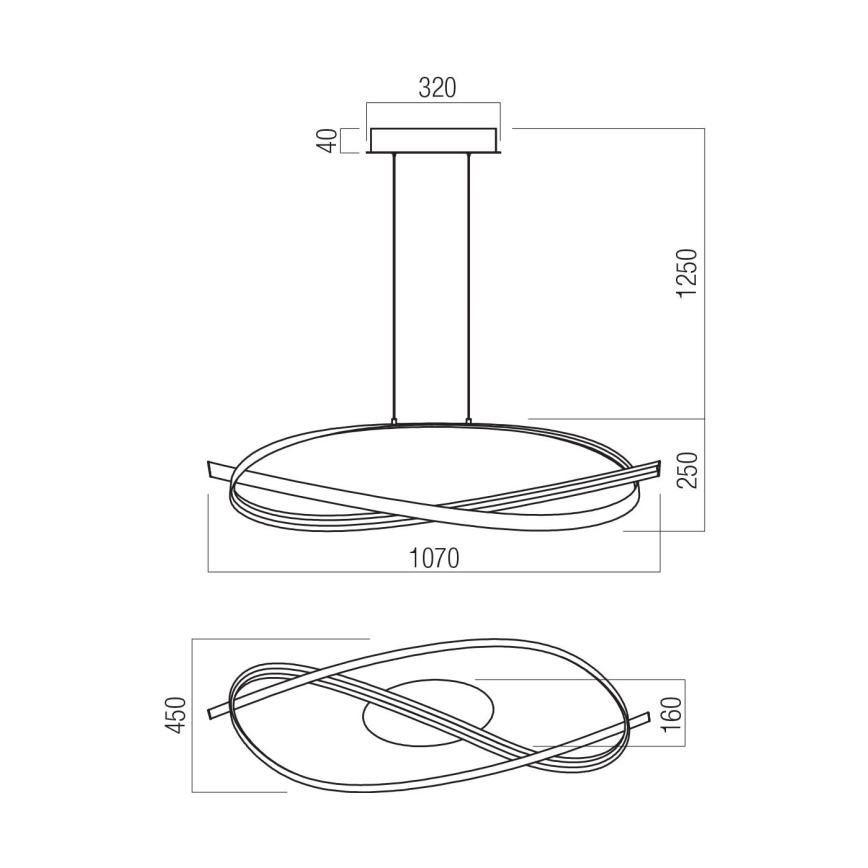 Redo 01-3617 - LED stmievateľný luster na lanku IMPULS LED/38W/230V čierna