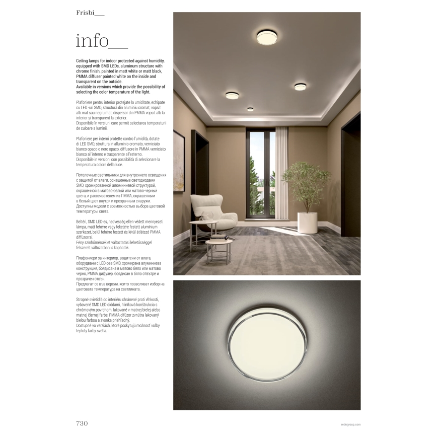 Redo 01-3727 - LED Kúpeľňové stropné svietidlo FRISBI LED/12W/230V pr. 23 cm CRI 90 3000/4000K IP44 lesklý chróm