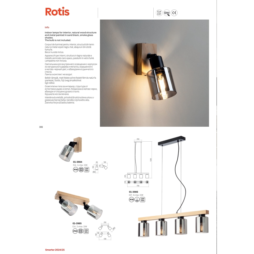 Redo 01-3984 - Nástenné bodové svietidlo ROTIS 1xE14/15W/230V