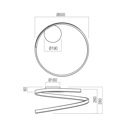 Redo 01-4011 - Stmievateľné LED stropné svietidlo SCROLL LED/38W/230V 3000K/4000K/6000K CRI 90 priemer 60 cm zlaté