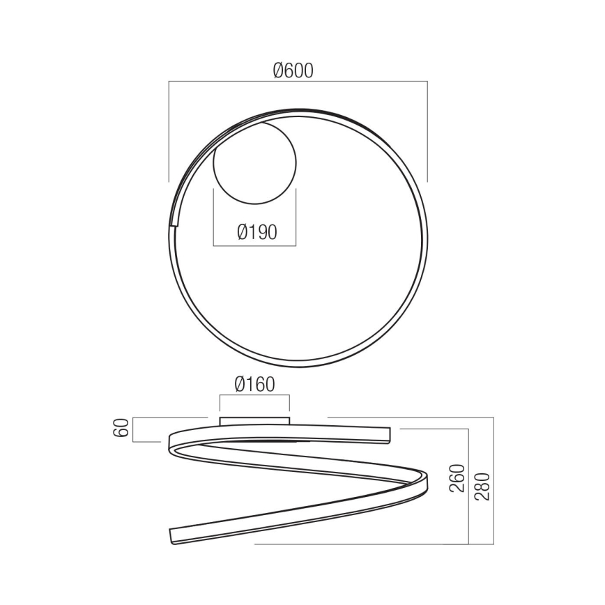 Redo 01-4012 - LED stmievateľné stropné svietidlo SCROLL LED/38W/230V 3000K/4000K/6000K CRI 90 pr. 60 cm čierna