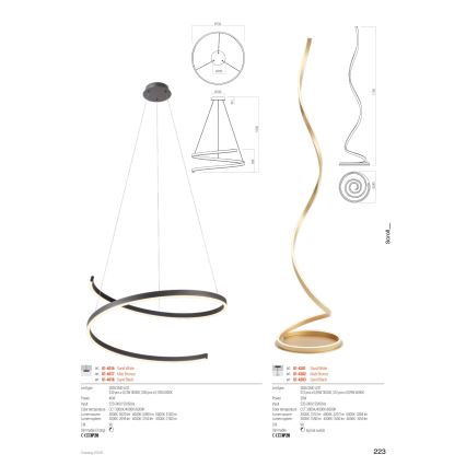 Redo 01-4282 - LED stmievateľná stojacia lampa SCROLL LED/30W/230V 3000K/4000K/6000K CRI 90 zlatá