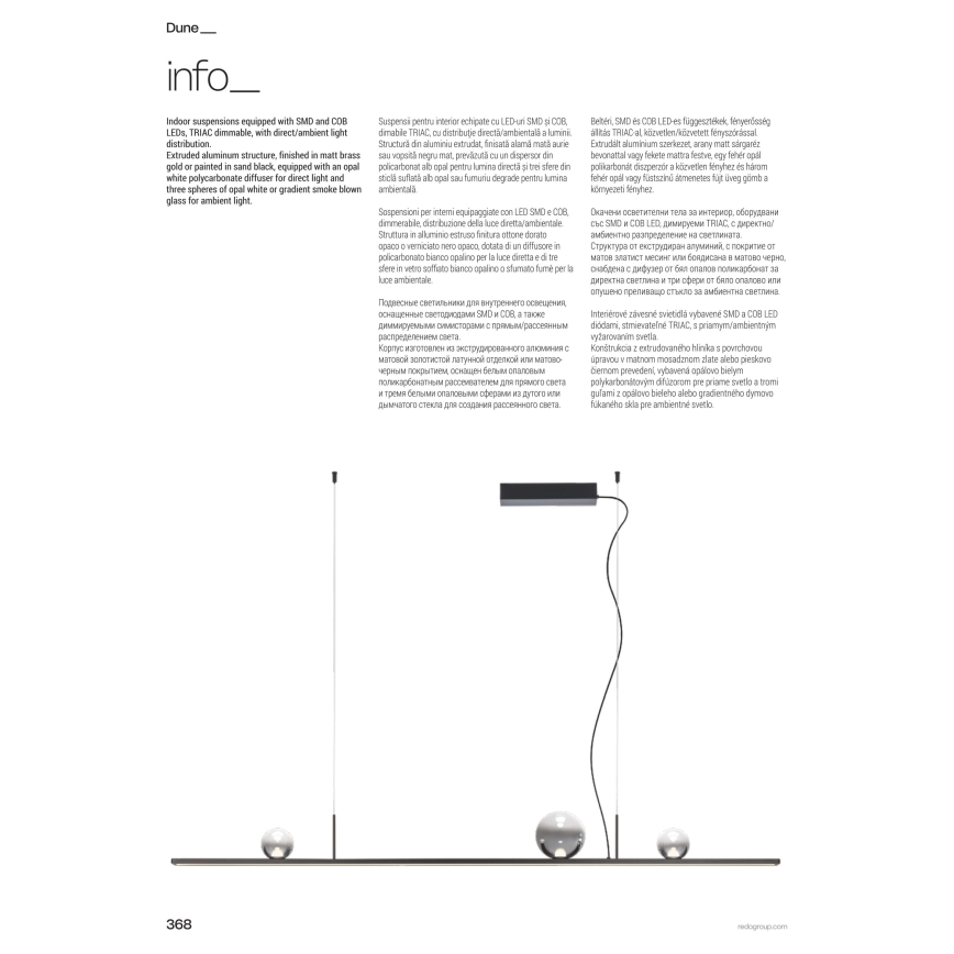Redo 01-4302 - LED stmievateľný luster na lankách DUNE LED/48W/230V 3000K CRI 90 čierna/dymová