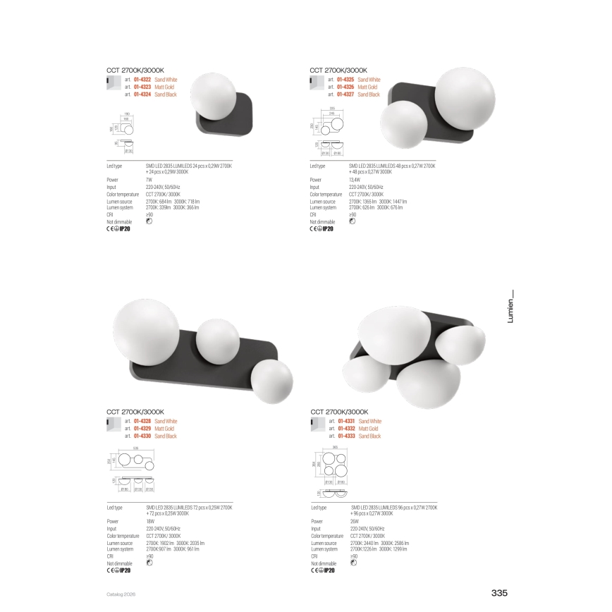 Redo 01-4329 - LED nástenné svietidlo LUMIEN 3xLED/18W/230V 2700/3000K CRI 90 biela/zlatá