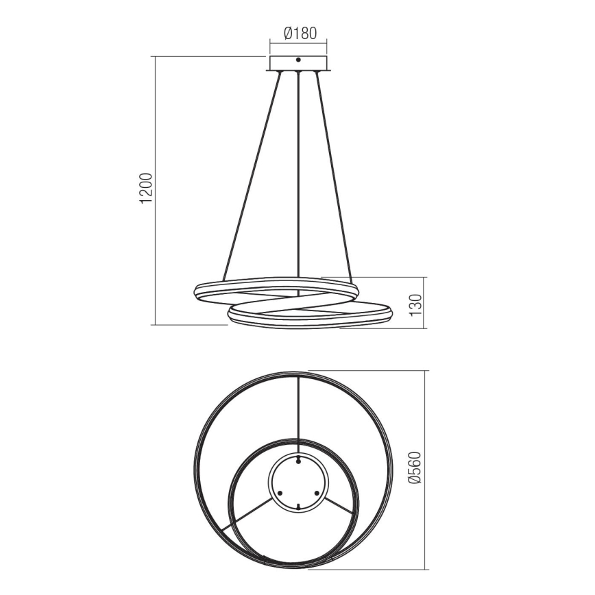 Redo 01-4362 - LED stmievateľný luster na lanku TORSION LED/40W/230V 2700/3000/4000K CRI 90 pr. 56 cm čierny