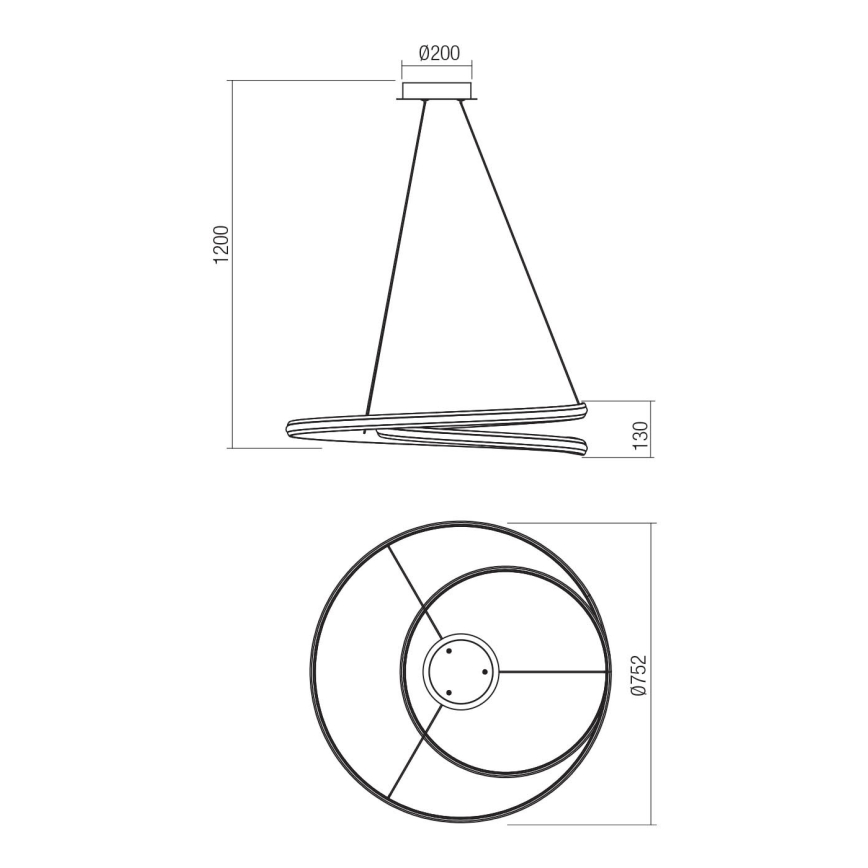 Redo 01-4363 - LED stmievateľný luster na lanku TORSION LED/60W/230V 2700/3000/4000K CRI 90 pr. 75,2 cm biela