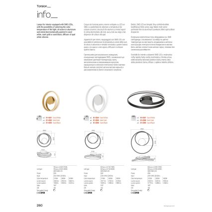 Redo 01-4364 - LED Stmievateľný luster na lanku TORSION LED/60W/230V 2700/3000/4000K CRI 90 priemer 75,2 cm zlatý