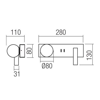Redo 01-4661 - LED nástenné svietidlo NORMA LED/5W/230V + LED/3W CRI 90 USB biela/zlatá