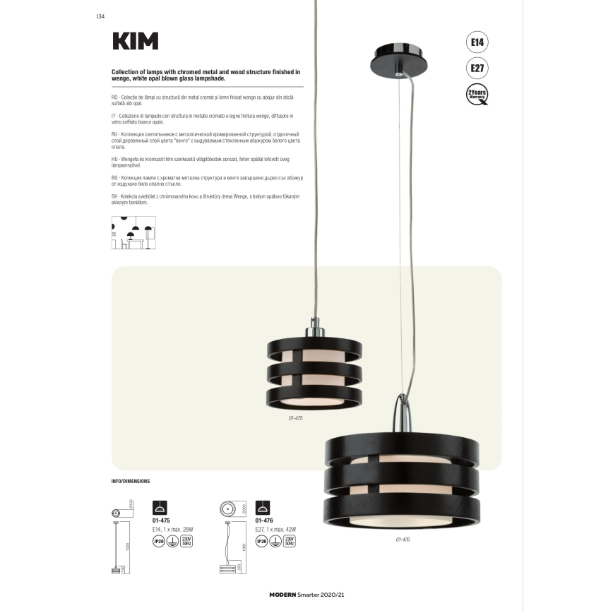 Redo 01-627 - Luster na tyči KIM 4xE14/28W/230V lesklý chróm/čierna
