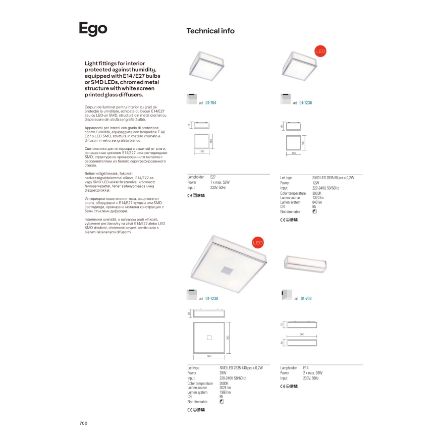 Redo 01-703 - Kúpeľňové nástenné svietidlo EGO 2xE14/28W/230V 36 cm IP44 lesklý chróm