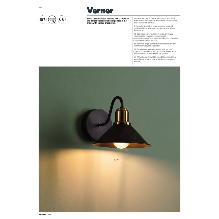 Redo 02-934 - Nástenné svietidlo VERNER 1xE27/42W/230V