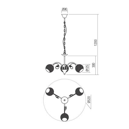 Redo 02-972 - Luster na reťazi ASPERA 3xE14/28W/230V priemer 52 cm čierny