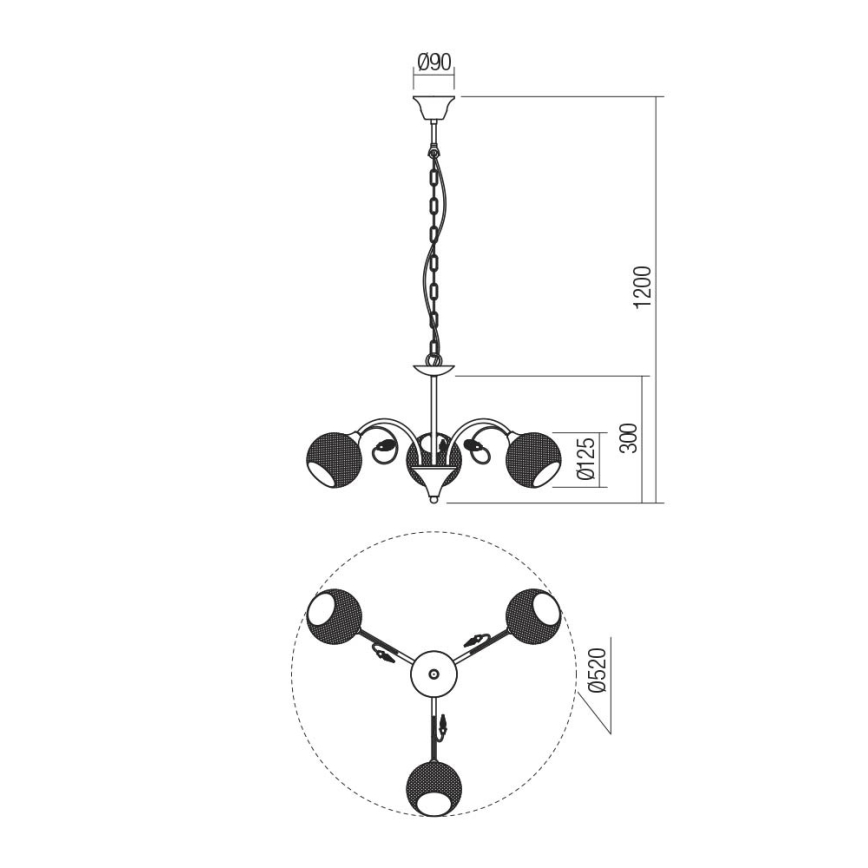 Redo 02-972 - Luster na reťazi ASPERA 3xE14/28W/230V priemer 52 cm čierny