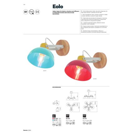 Redo 04-510 - Detské nástenné svietidlo EOLO 1xE27/42W/230V