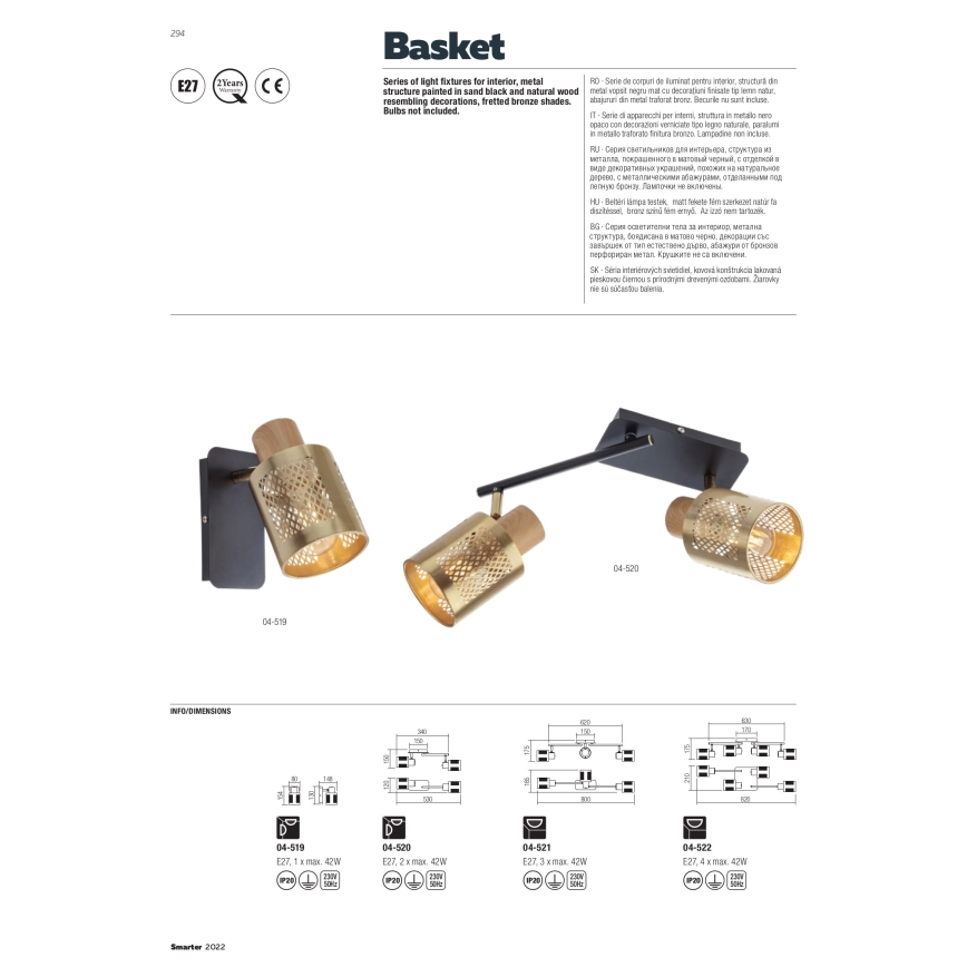 Redo 04-521 - Prisadený luster BASKET 3xE27/42W/230V bronz
