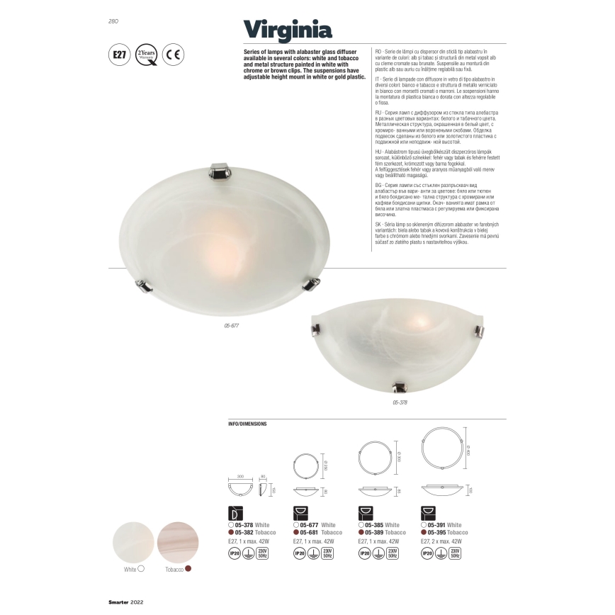 Redo 05-391 - Stropné svietidlo VIRGINIA 2xE27/42W/230V pr. 40 cm biela