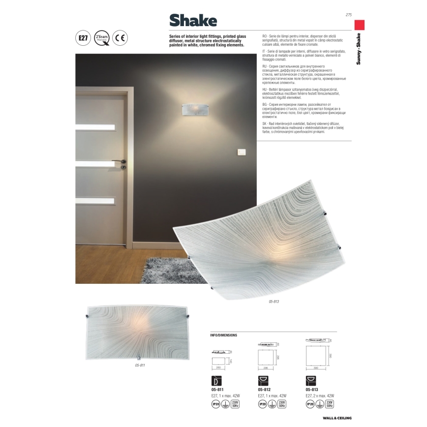 Redo 05-812 - Stropné svietidlo SHAKE 1xE27/42W/230V 29,5x29,5 cm biele