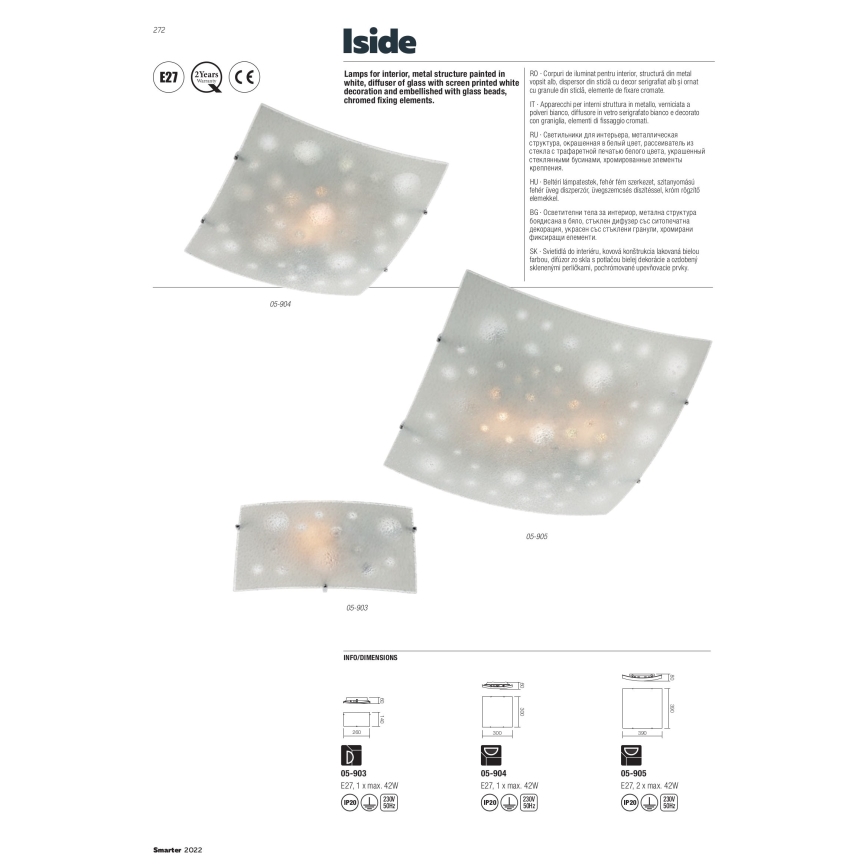 Redo 05-904 - Stropné svietidlo ISIDE 1xE27/42W/230V 30x30 cm číre