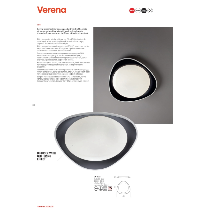Redo 05-922 - LED Stropné svietidlo VERENA LED/24W/230V antracit