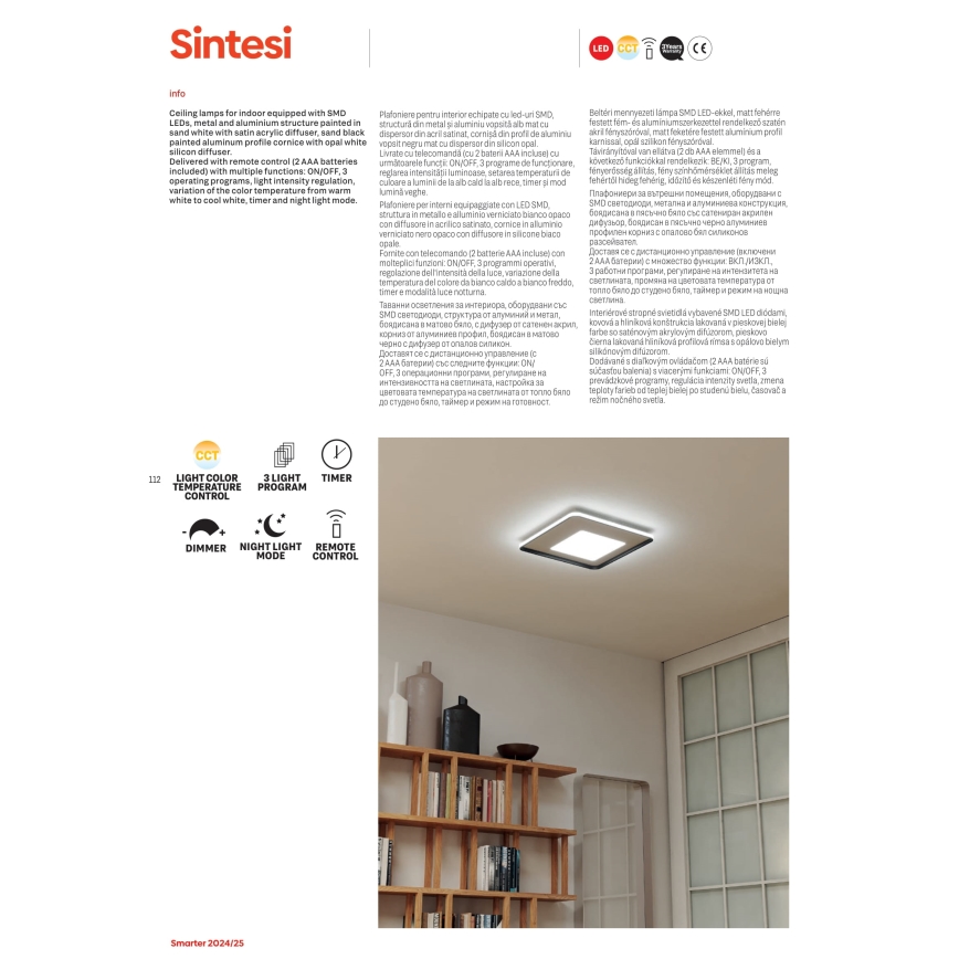 Redo 05-959 - LED Stmievateľné stropné svietidlo SINTESI LED/45W/230V pr. 45 cm 3000-6000K + diaľkové ovládanie