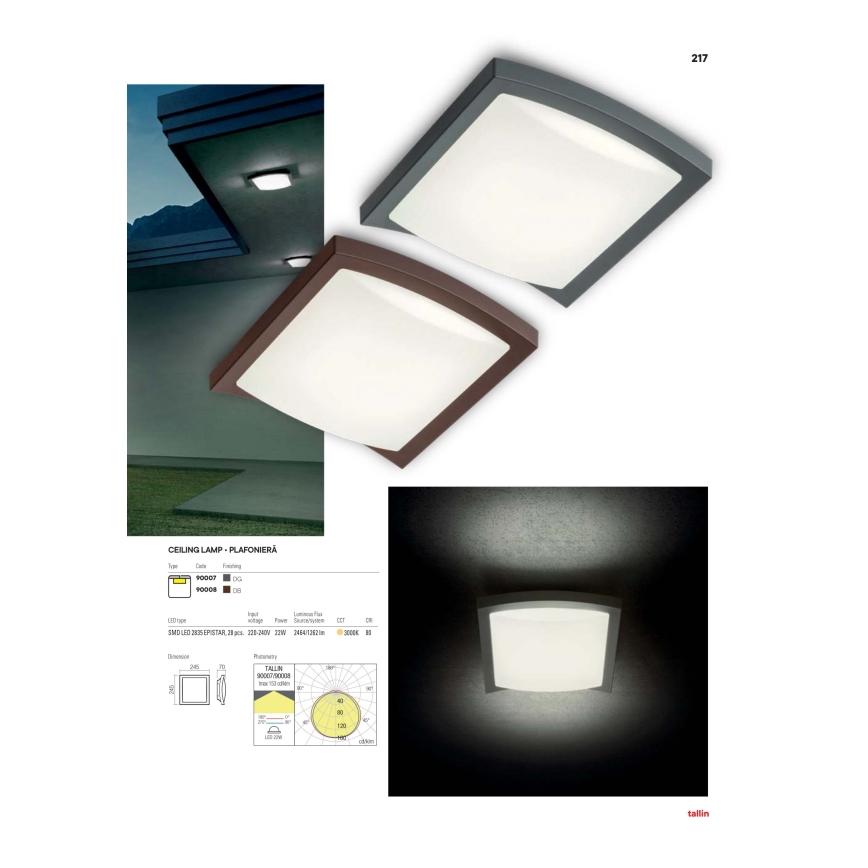 Redo 90007 - LED Vonkajšie stropné svietidlo TALLIN LED/21W/230V 24,5x24,5 cm IP54 antracit