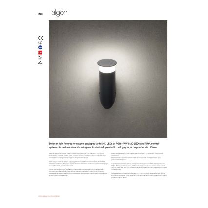 Redo 90073 - LED RGBW Vonkajšie nástenné svietidlo ALGON LED/6W/230V Wi-Fi Tuya IP65 antracit