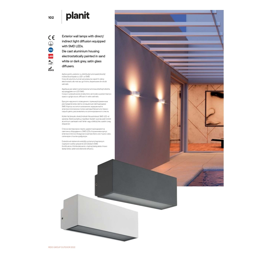 Redo 90095 - LED vonkajšie nástenné svietidlo PLANIT LED/10W/230V 3000K IP54 biela
