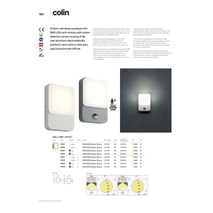 Redo 90133 - LED Vonkajšie nástenné svietidlo so senzorom COLIN 1xLED/9W/230V IP54