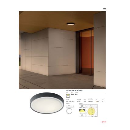 Redo 90156 - LED Vonkajšie stropné svietidlo PONZA LED/18W/230V pr. 30 cm IP65