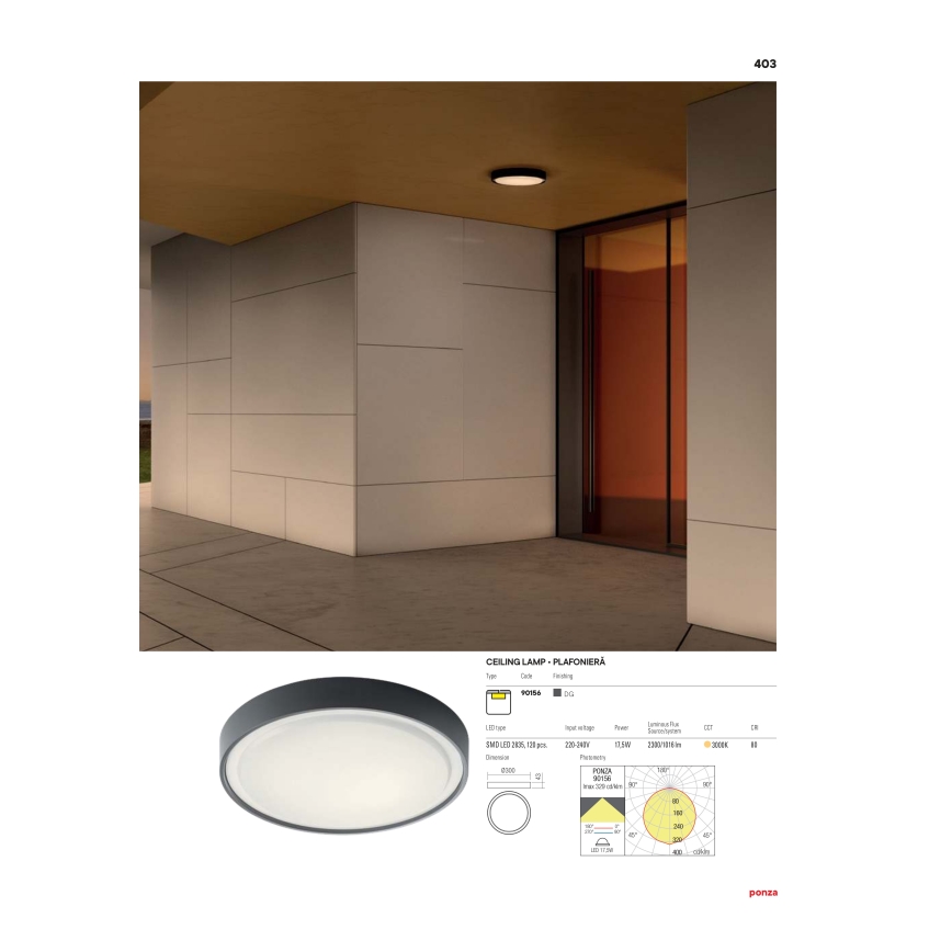 Redo 90156 - LED Vonkajšie stropné svietidlo PONZA LED/18W/230V pr. 30 cm IP65