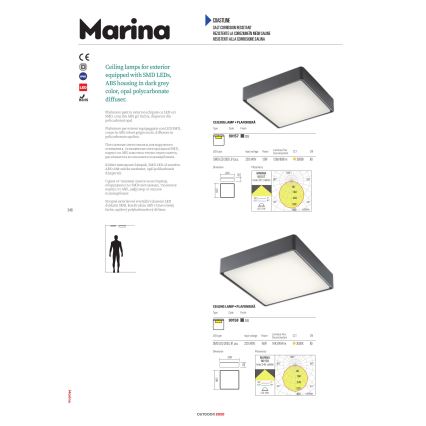 Redo 90157 - LED Vonkajšie stropné svietidlo MARINA LED/12W/230V 22x22 cm IP65 antracit