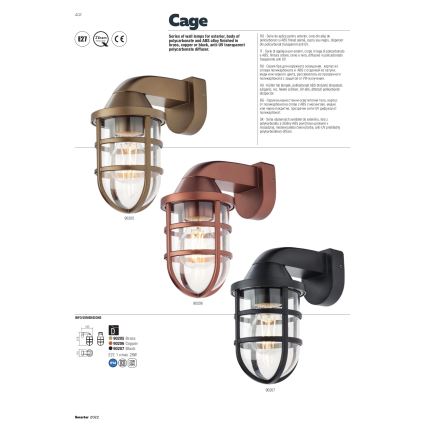 Redo 90206 - Vonkajšie nástenné svietidlo CAGE 1xE27/28W/230V IP44 meď