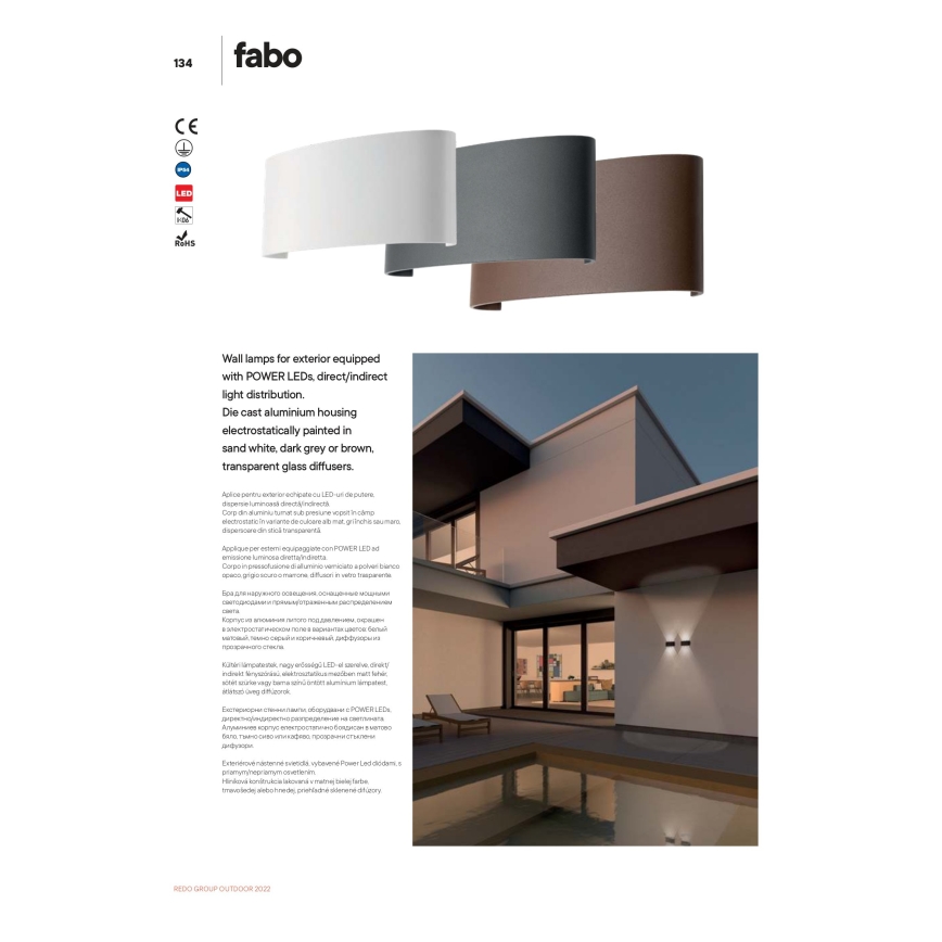 Redo 90226 - LED Vonkajšie nástenné svietidlo FABO LED/6W/230V 3000K IP54 šedá