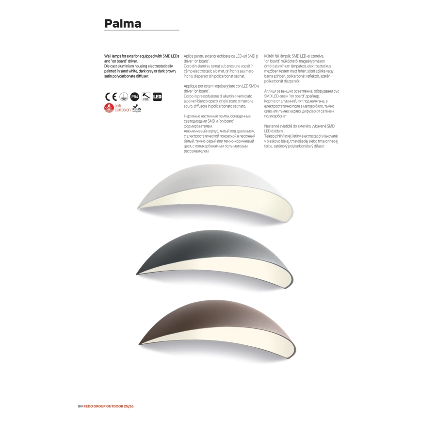 Redo 90235 - LED vonkajšie nástenné svietidlo PALMA LED/18W/230V 3000K IP54 antracit